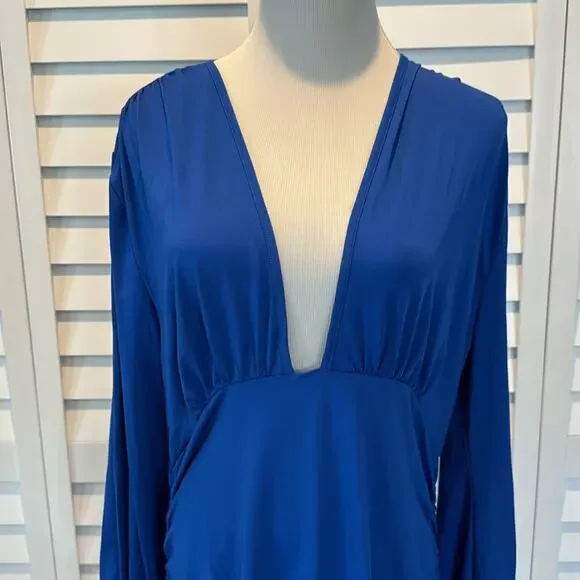Royal Blue NWOT Dress with side ruched, long sleeves. - Picture 2 of 8